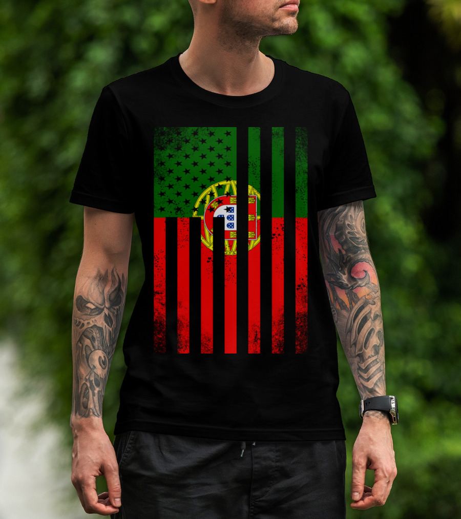 Half Portuguese Flag American Inside Me USA Flag Fusion T-Shirt