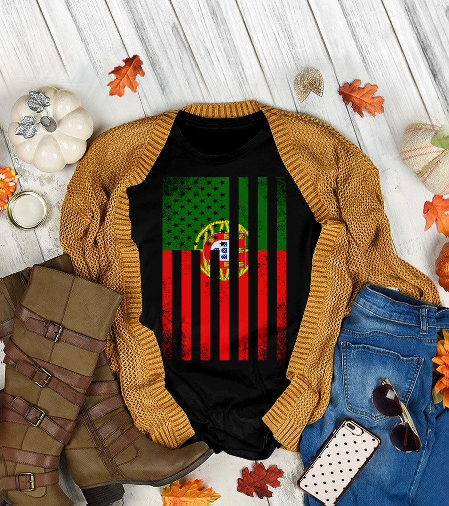 Half Portuguese Flag American Inside Me USA Flag Fusion T-Shirt