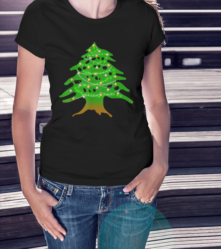 Lebanese Cedar Christmas Tree Lights Holiday Lebanon Flag Colors T-Shirt