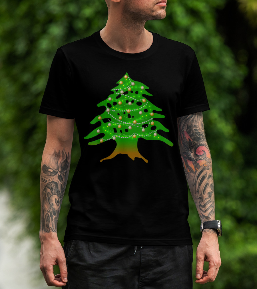 Lebanese Cedar Christmas Tree Lights Holiday Lebanon Flag Colors T-Shirt