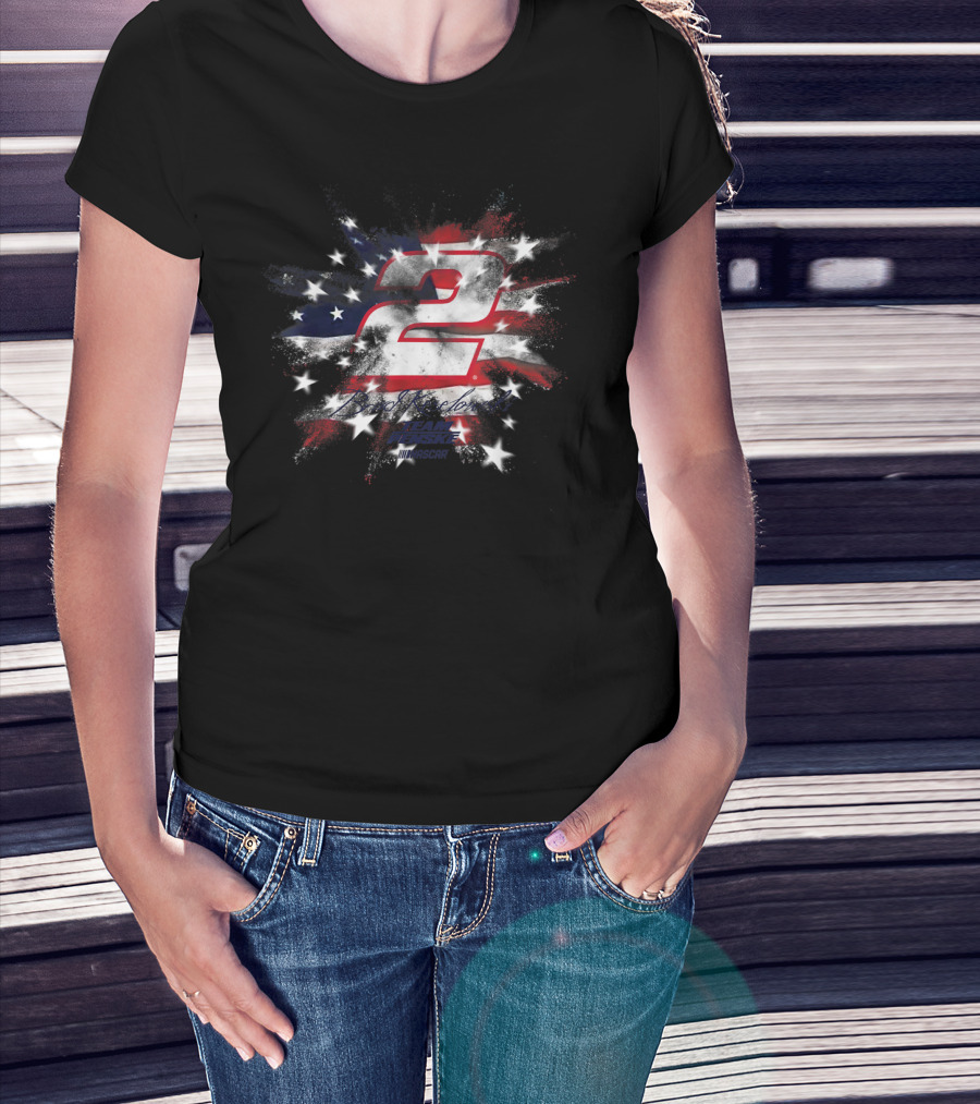 NASCAR Brad Keselowski Team Penske Number 2 American Flag Fireworks T-Shirt