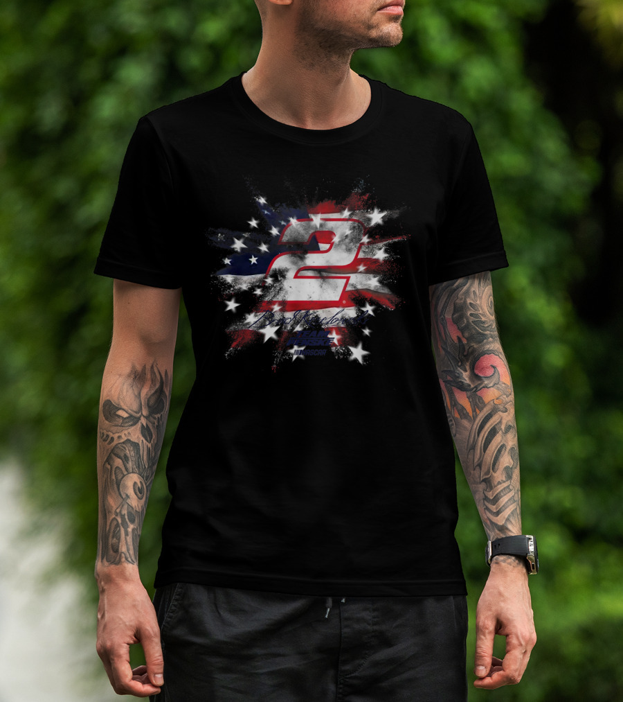 NASCAR Brad Keselowski Team Penske Number 2 American Flag Fireworks T-Shirt