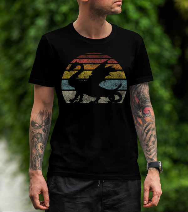 Retro Dragon Silhouette D20 RPG Gamer Fantasy T-Shirt