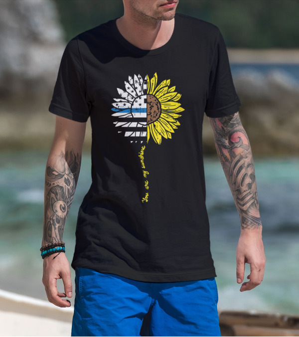 Sunflower US Flag Blue Line You Are My Sunshine Law Enforcement Police T-Shirt