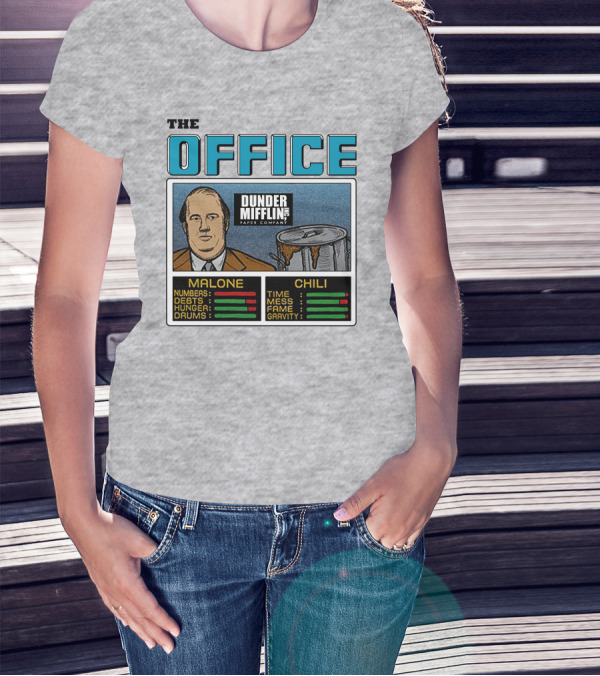 The Office Dunder Mifflin Kevin Malone Chili Numbers Debts Hunger Drums Time Mess Fame Gravity T-Shirt
