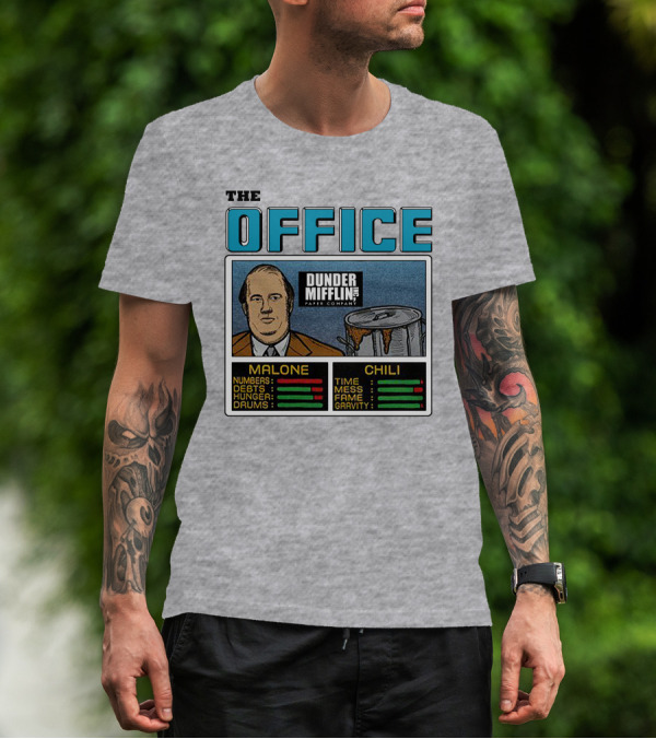 The Office Dunder Mifflin Kevin Malone Chili Numbers Debts Hunger Drums Time Mess Fame Gravity T-Shirt