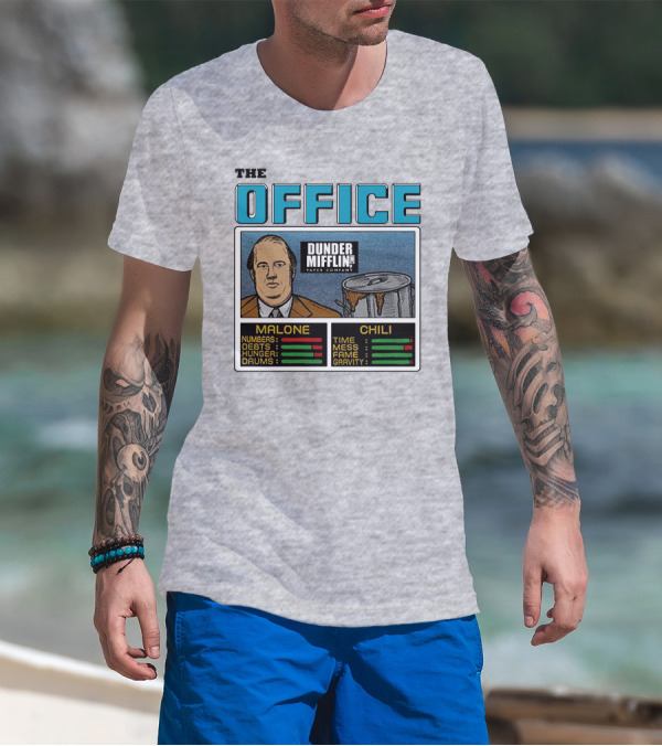 The Office Dunder Mifflin Kevin Malone Chili Numbers Debts Hunger Drums Time Mess Fame Gravity T-Shirt