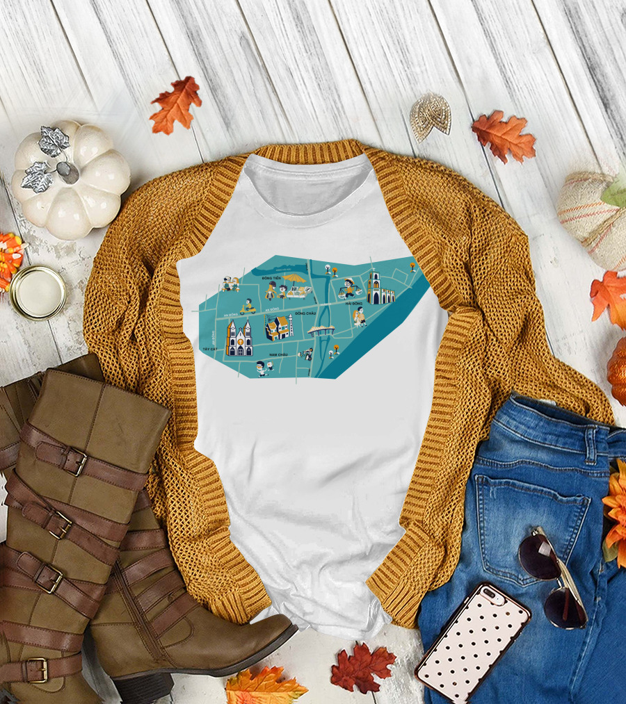 Hanoi Vietnam Historic Sites Map with Iconic Landmarks and Streets T-Shirt