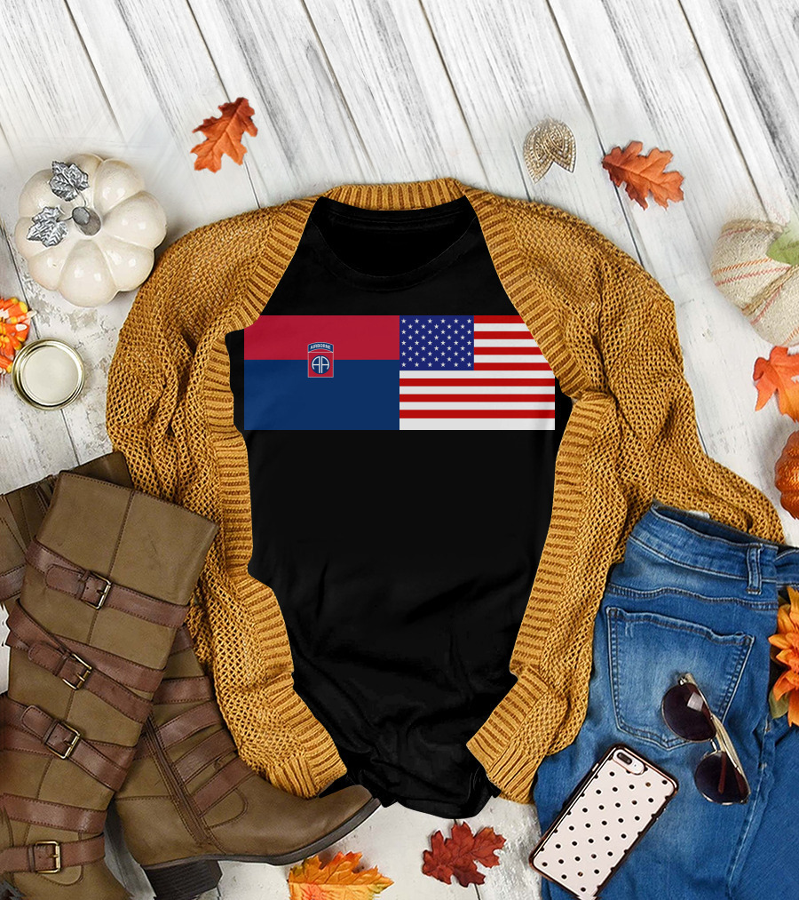 82Nd Airborne Division And American Flag Hklkh1 T-Shirt