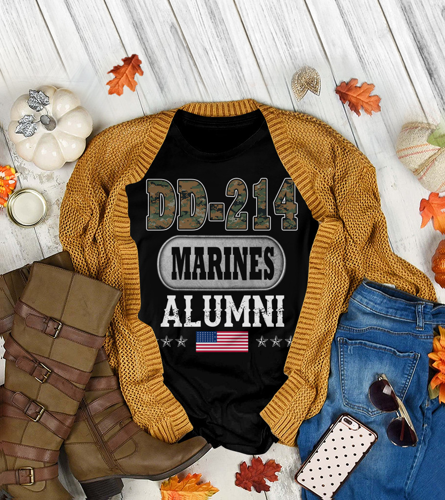 Dd-214 Marines Alumni American Flag Stars T-Shirt