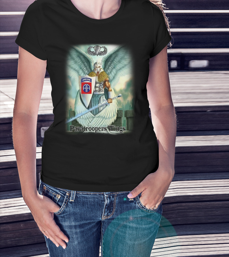 Airborne Paratroopers Wings Angel Warrior With Shield And Sword T-Shirt