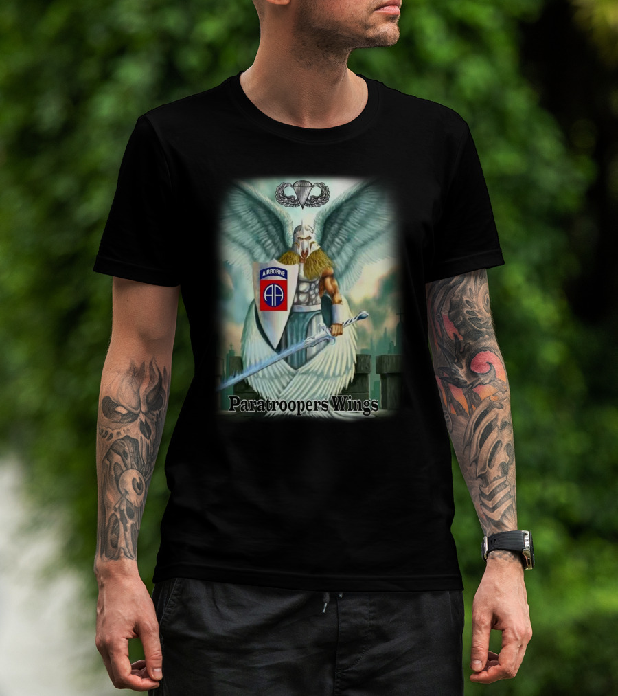 Airborne Paratroopers Wings Angel Warrior With Shield And Sword T-Shirt