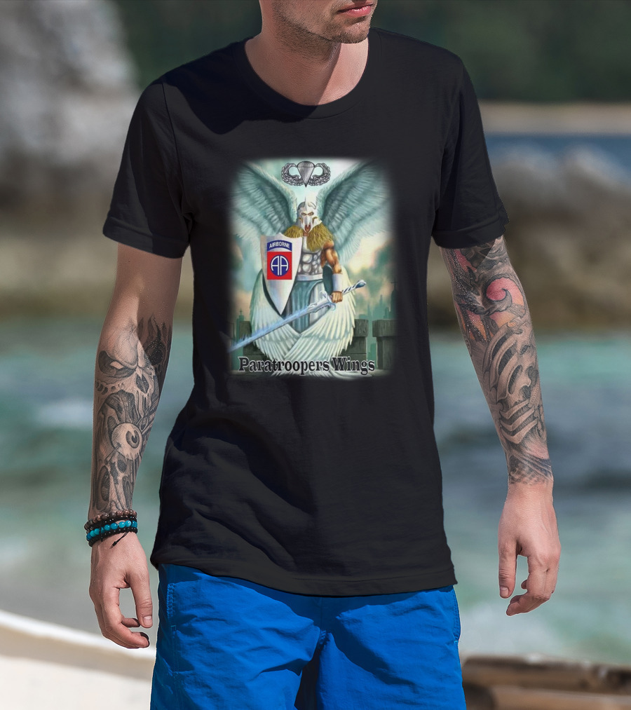 Airborne Paratroopers Wings Angel Warrior With Shield And Sword T-Shirt