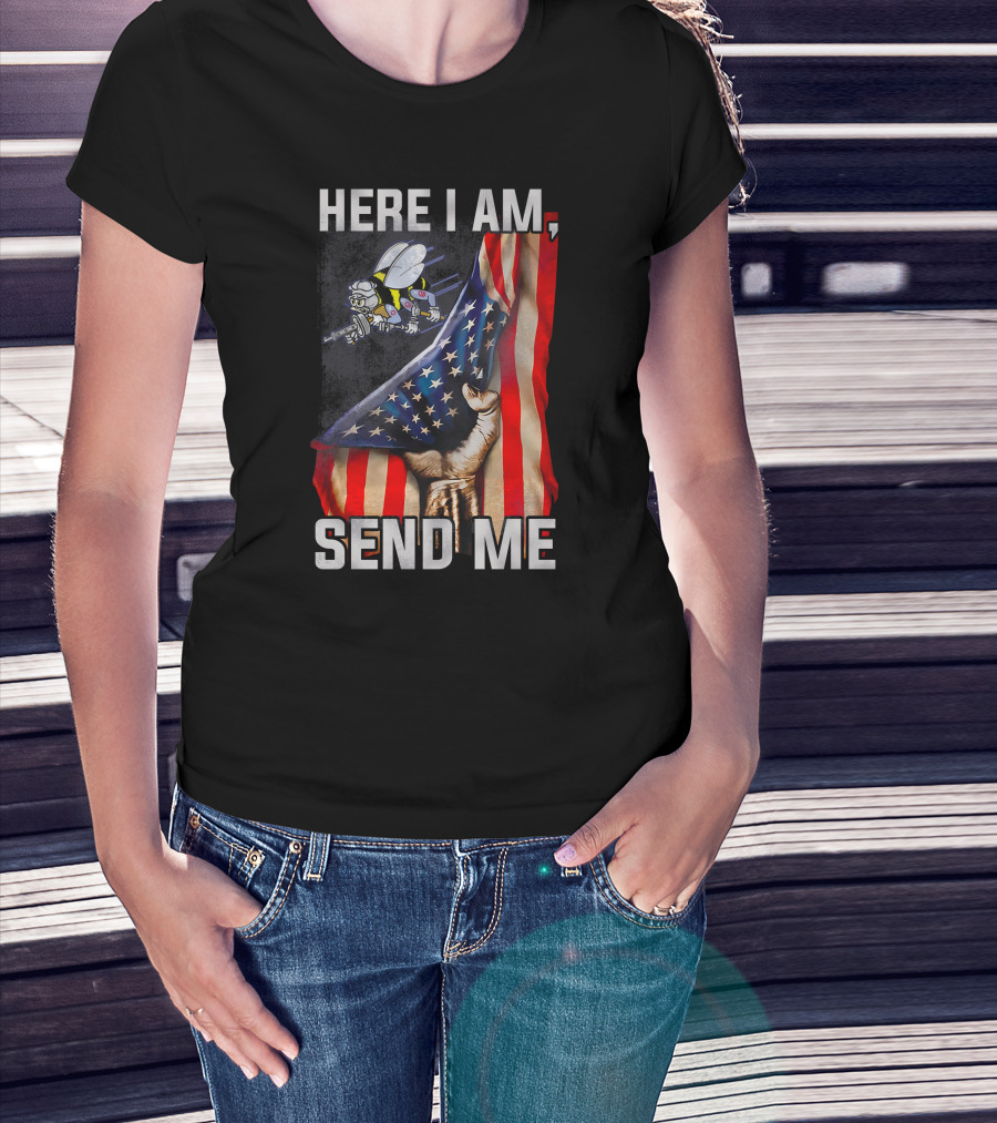 Here I Am Send Me American Flag Soldier Bee T-Shirt
