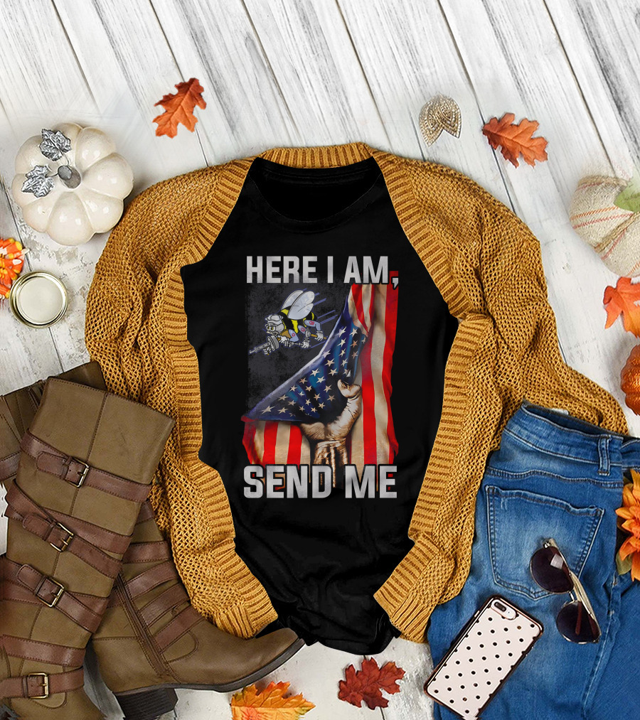 Here I Am Send Me American Flag Soldier Bee T-Shirt