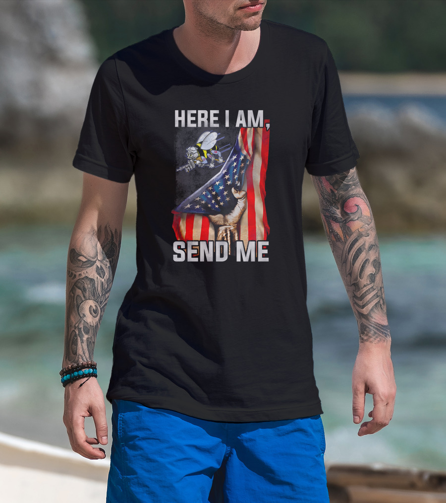 Here I Am Send Me American Flag Soldier Bee T-Shirt