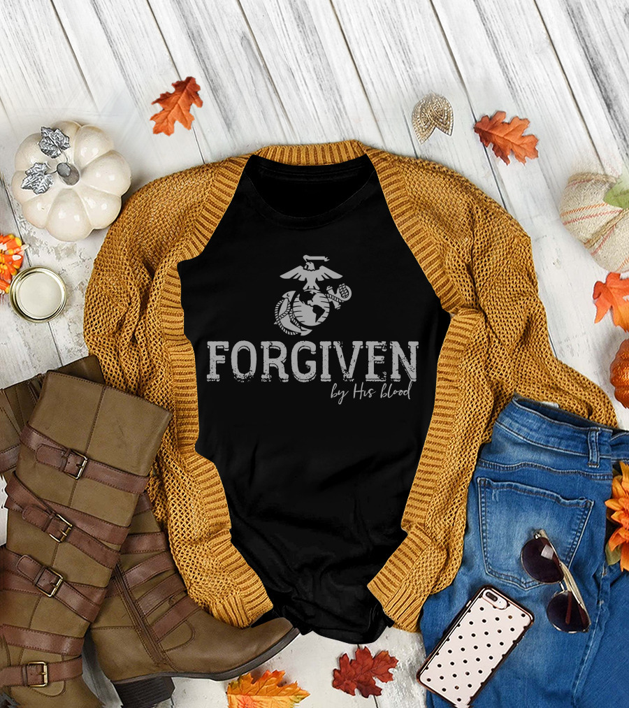 Forgiven By His Blood Marine Corps Emblem Recognition T-Shirt