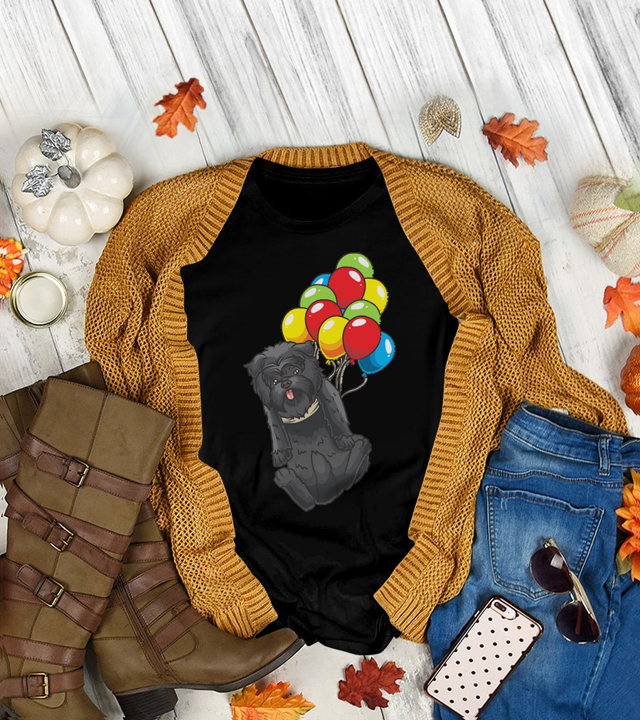 Affenpinscher Dog With Colorful Balloons T-Shirt
