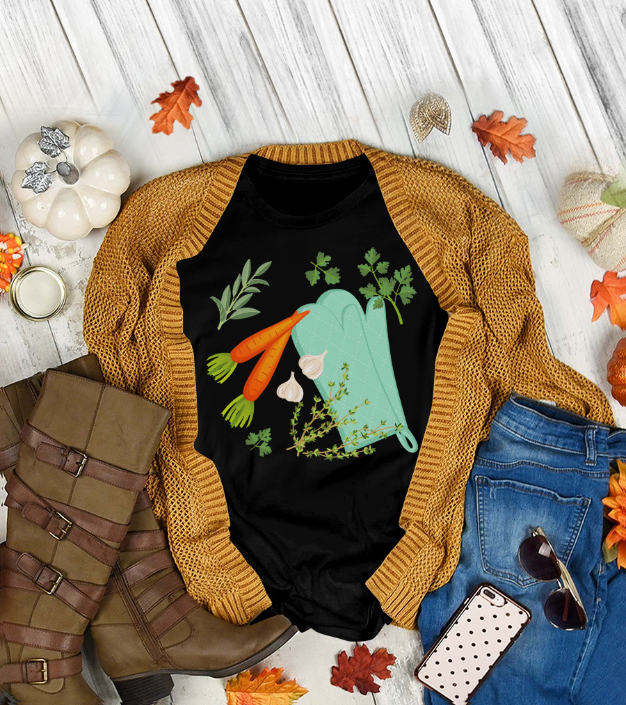 Cooking Kitchen Carrots Garlic Herbs Oven Mitt T-Shirt
