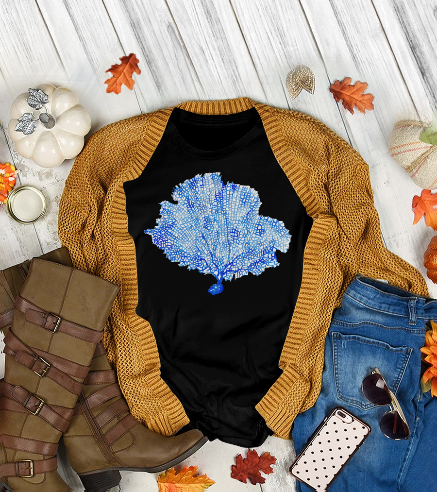 Coral Watercolor Blue Fan Sea T-Shirt