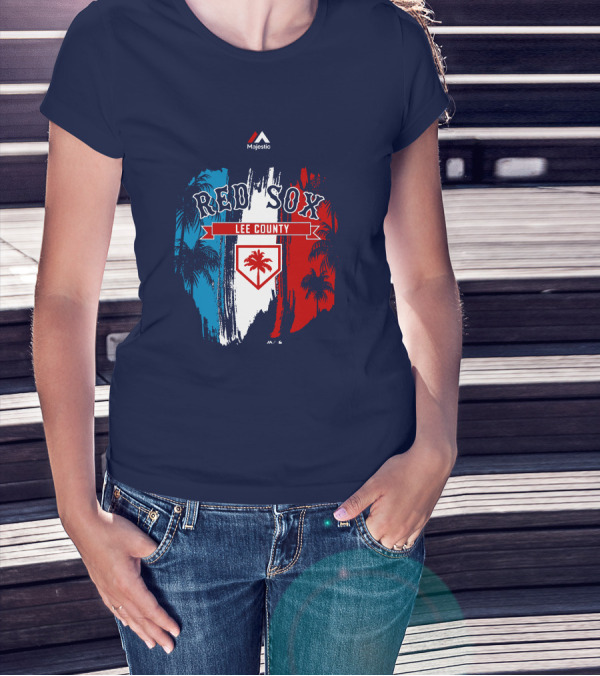 Majestic Red Sox Lee County Mookie Betts Palm Tree Blue Red White T-Shirt