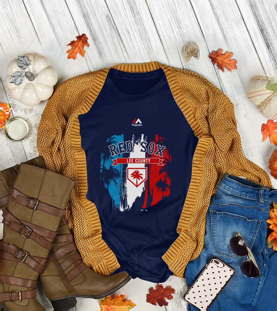 Majestic Red Sox Lee County Mookie Betts Palm Tree Blue Red White T-Shirt