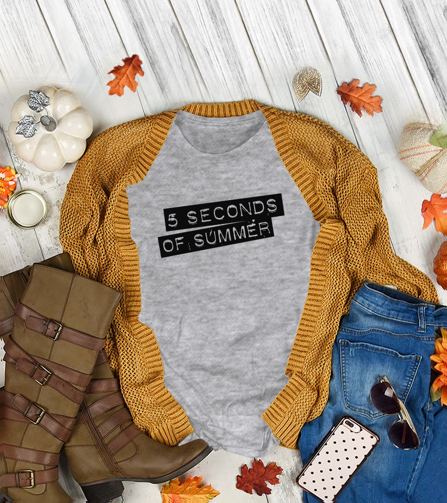 5 Seconds Of Summer Draped Black Text on Grey Background T-Shirt