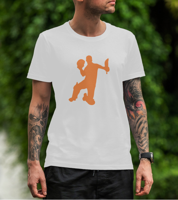 David Warner Orange Silhouette Cricketer Batting Pose T-Shirt