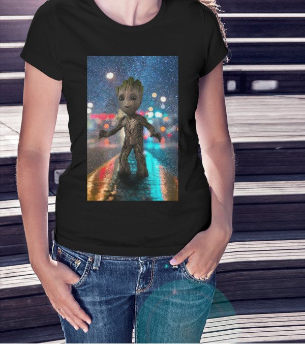 Groot Baby Guardians Of The Galaxy Night Street Scene T-Shirt