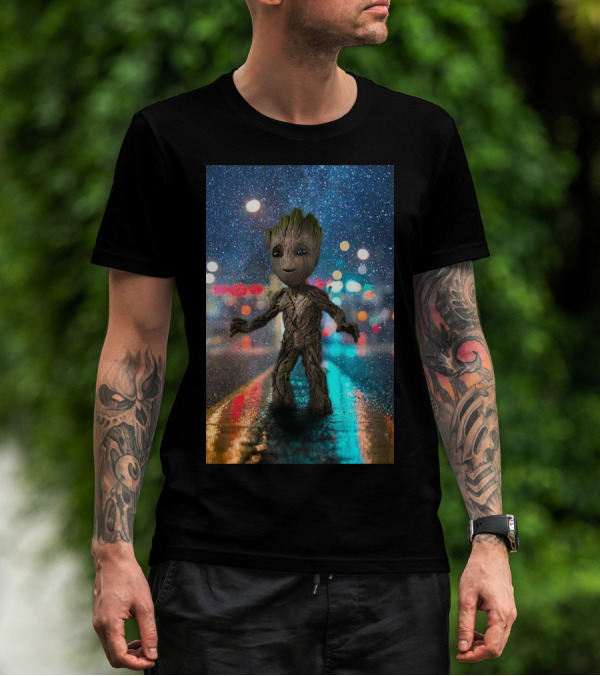 Groot Baby Guardians Of The Galaxy Night Street Scene T-Shirt