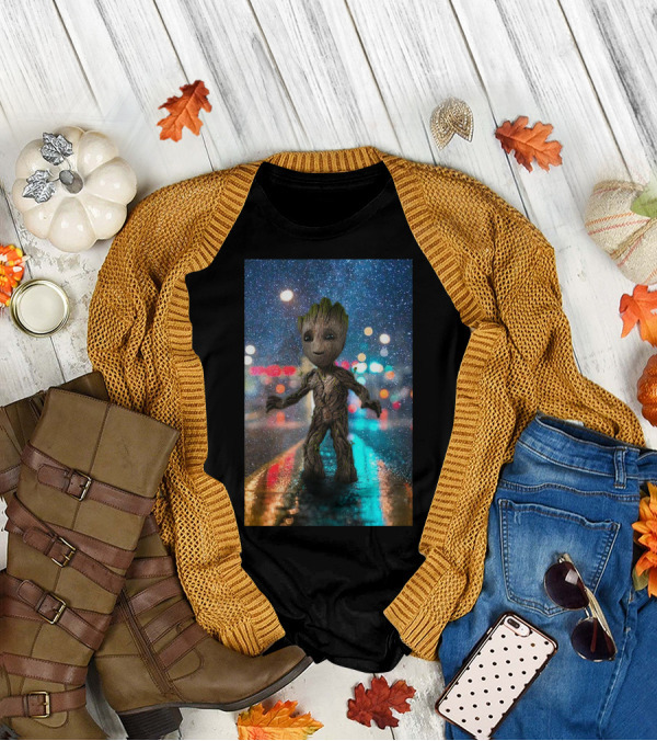 Groot Baby Guardians Of The Galaxy Night Street Scene T-Shirt