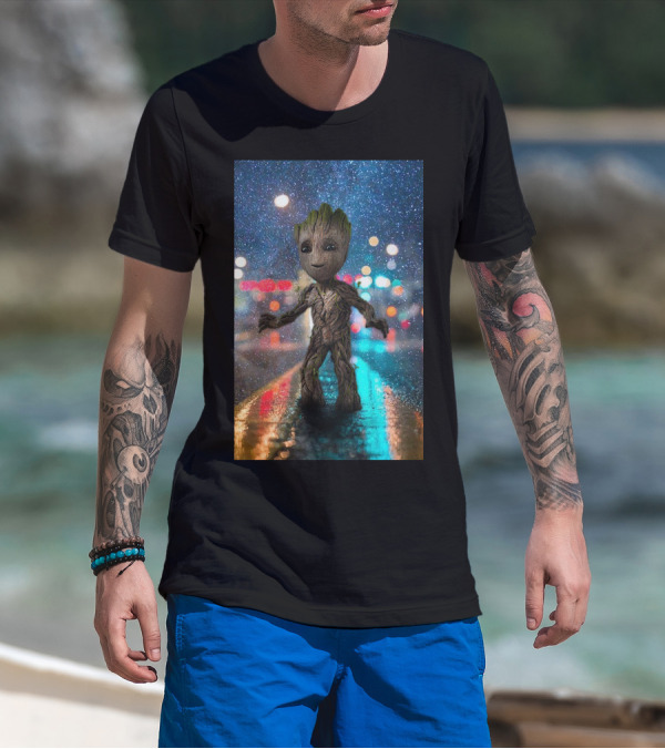 Groot Baby Guardians Of The Galaxy Night Street Scene T-Shirt