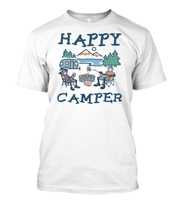 HAPPY CAMPER Campfire Caravan Mountain Adventure T-Shirt