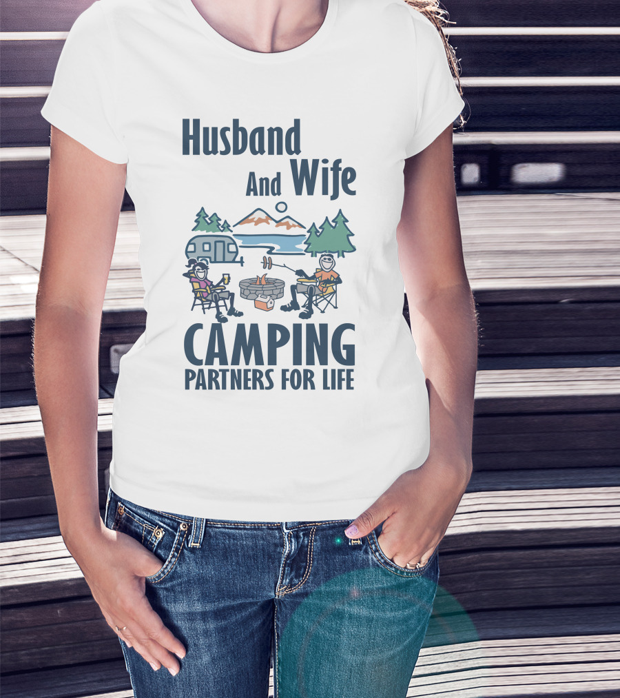 Husband And Wife Camping Partners For Life Adventure T-Shirt