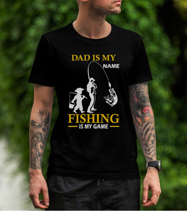 Dad Is My Name Fishing Is My Game White Silhouette Fisherman And Child With Catch T-Shirt