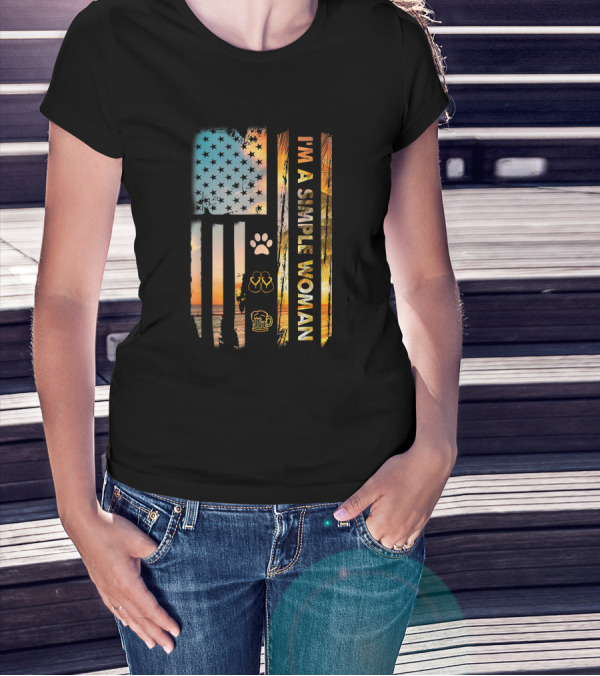 I'm A Simple Woman Loves Fishing Dog Shoes Wine American Flag Sunset Beach Paw Flip Flops Beer T-Shirt