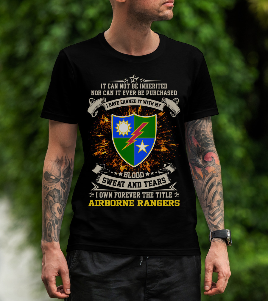 75Th Ranger Regiment Airborne Rangers Blood Sweat And Tears Crest T-Shirt