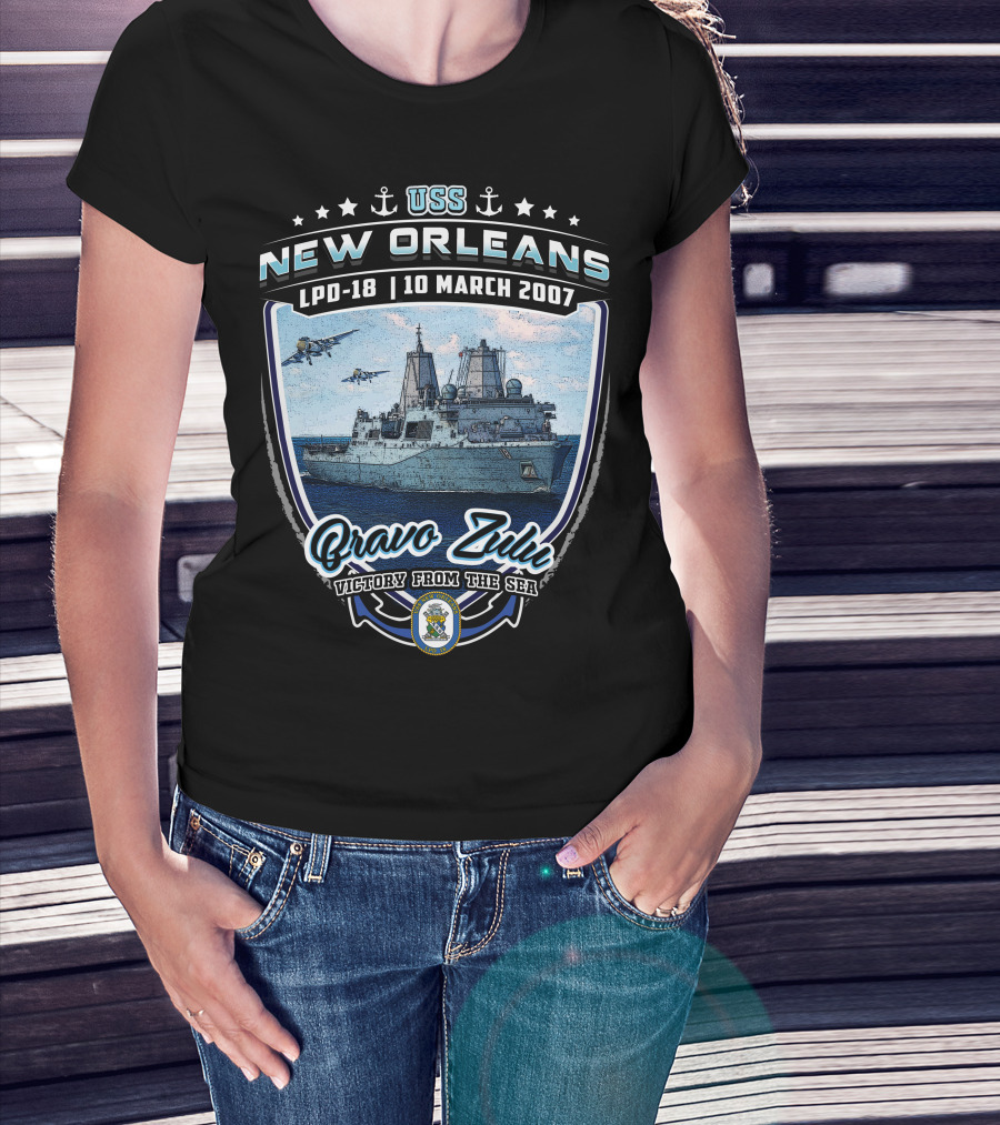 Uss New Orleans Lpd-18 Bravo Zulu Victory From The Sea 10 March 2007 T-Shirt