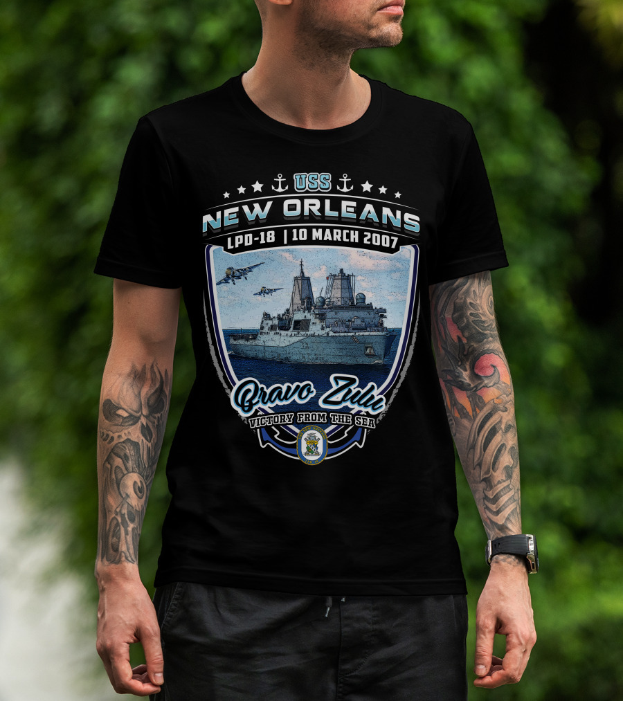 Uss New Orleans Lpd-18 Bravo Zulu Victory From The Sea 10 March 2007 T-Shirt
