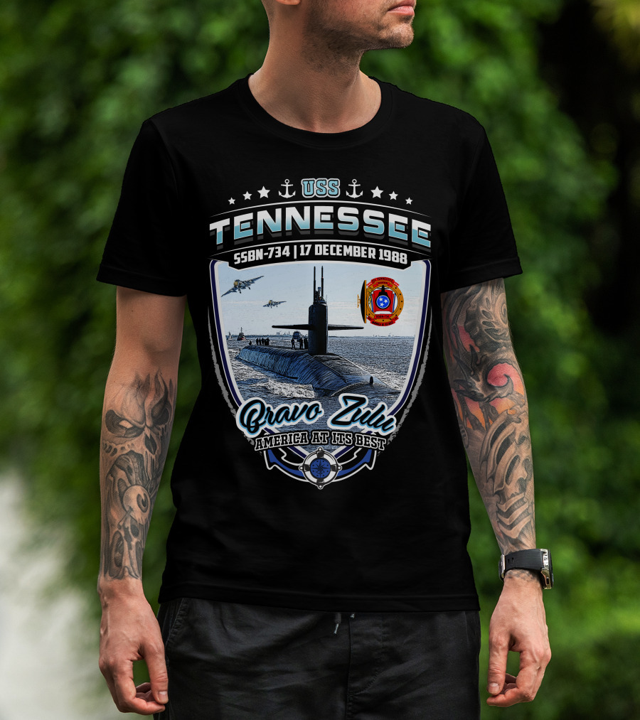 Uss Tennessee Ssbn-734 Bravo Zulu America At Its Best 17 December 1988 Submarine Anchors Stars T-Shirt