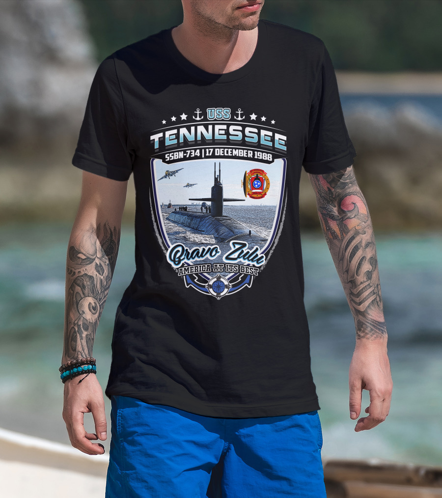 Uss Tennessee Ssbn-734 Bravo Zulu America At Its Best 17 December 1988 Submarine Anchors Stars T-Shirt