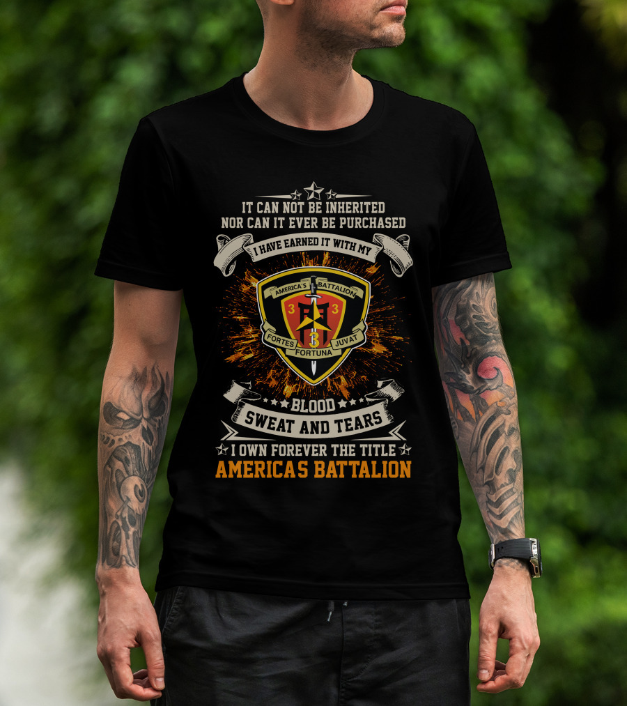3Rd Battalion 3Rd Marines Blood Sweat And Tears America's Battalion Motto Crest T-Shirt