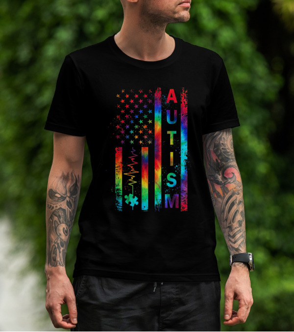 American Flag Autism Awareness Tie Dye Teacher Mom Support T-Shirt