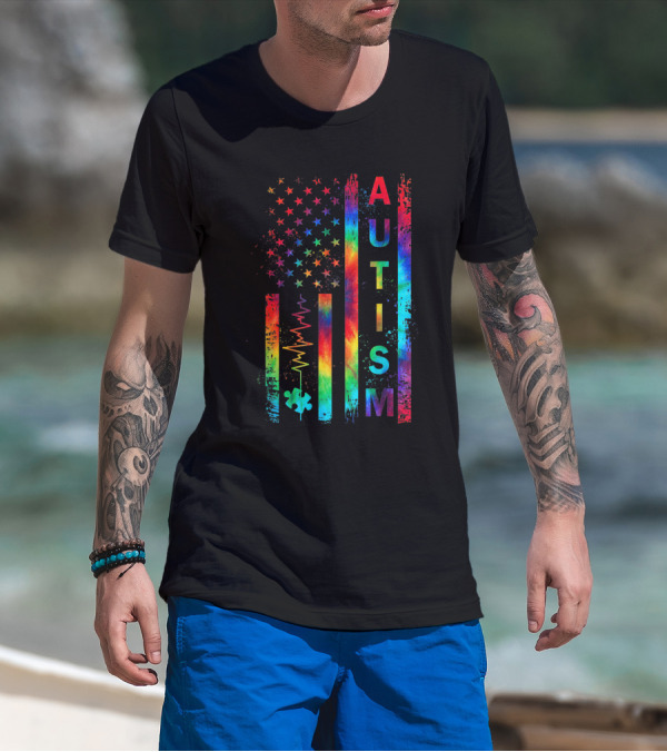 American Flag Autism Awareness Tie Dye Teacher Mom Support T-Shirt