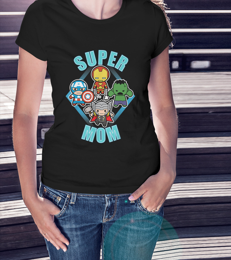Marvel Super Mom Kawaii Team Captain America Iron Man Thor Hulk T-Shirt