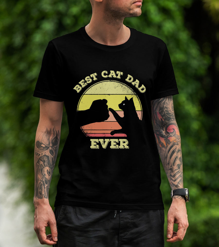 Best Cat Dad Ever Vintage Sunset Funny Cat Lover T-Shirt