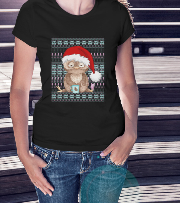 Ugly Christmas Santa Owl Coffee Lovers Christmas Costume T-Shirt