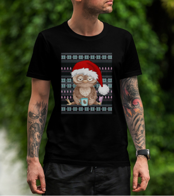 Ugly Christmas Santa Owl Coffee Lovers Christmas Costume T-Shirt