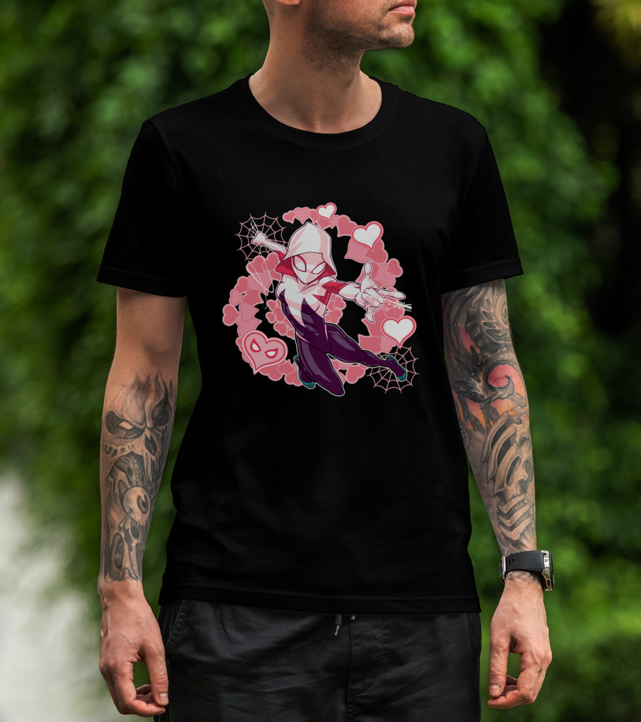 Marvel Spider-Man Into The Spider-Verse Gwen Hearts And Webs T-Shirt