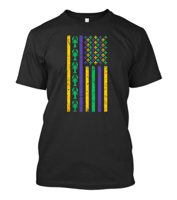 American Flag Mardi Gras Crawfish Fleur De Lis T-Shirt